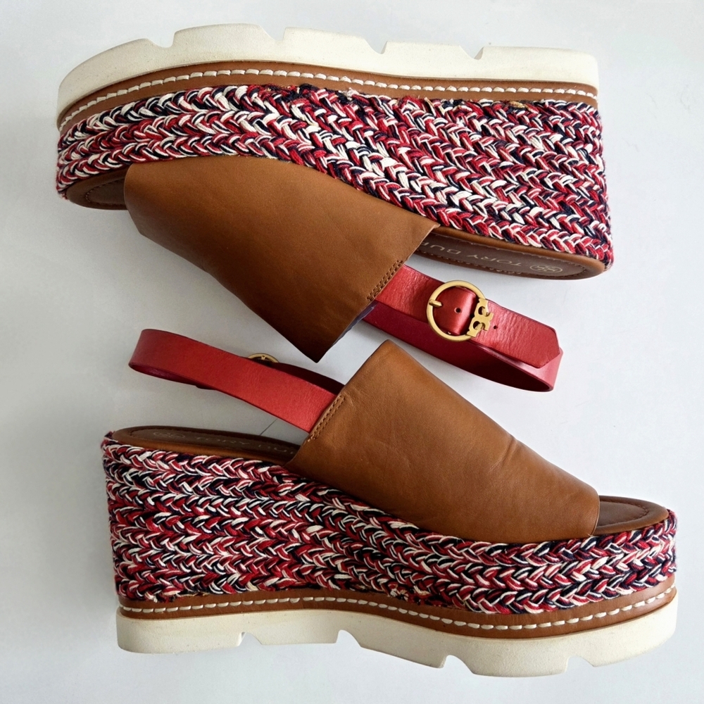 Tory Burch Miranda Espadrille Wedge Platform Leather Sandals With Box, Size 10.5 - Picture 8 of 16